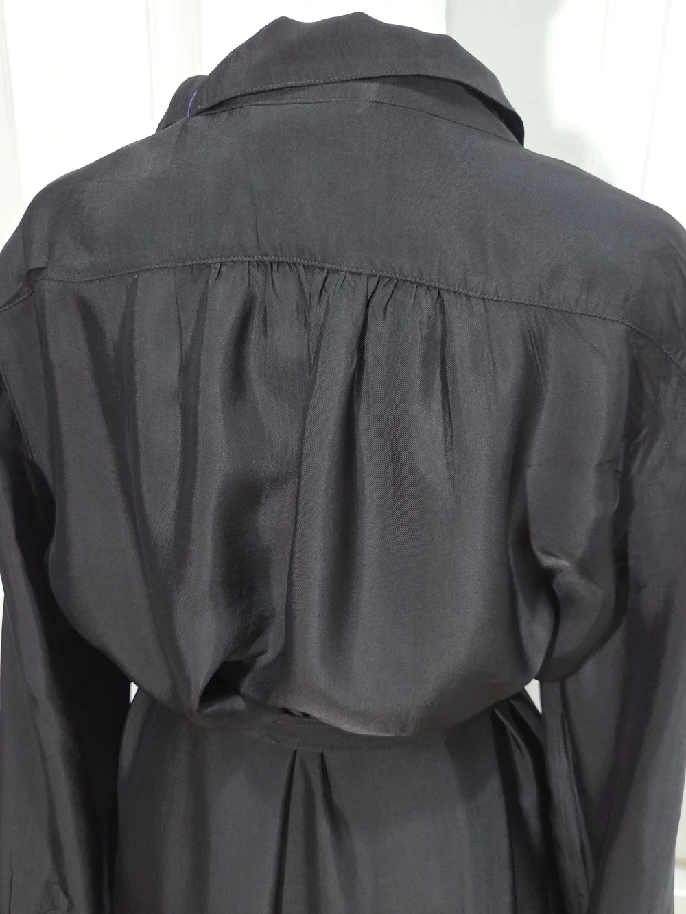 J.Crew Bungalow Dress Sz L Drapey Viscose Twill Black Side-Seam Pockets Long Sle